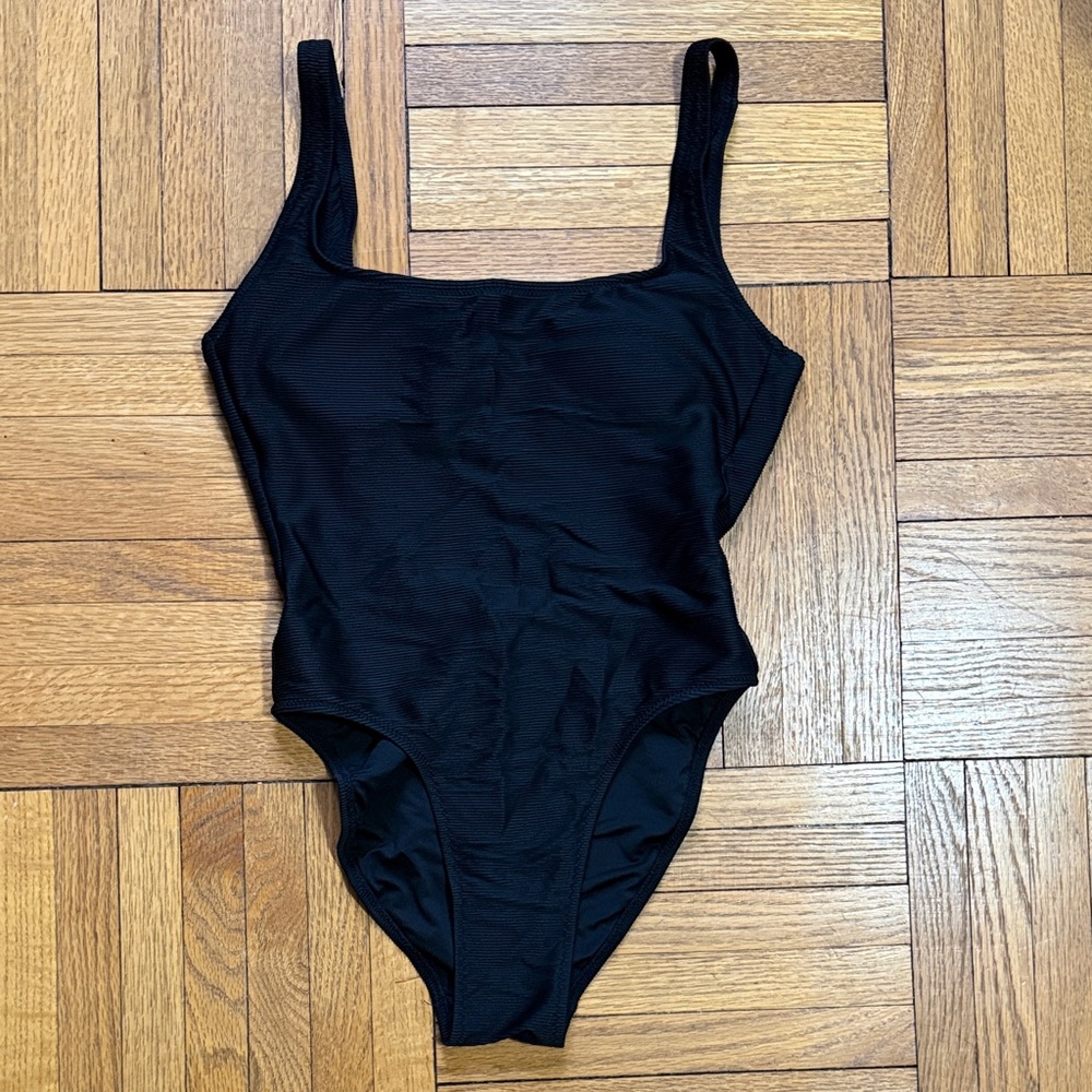 J. Crew Black Ribbed One-Piece Swimsuit
